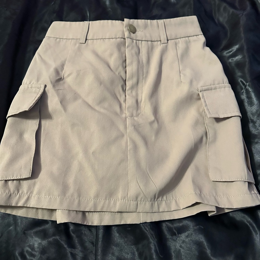 Beige And Black Cargo Mini Skirt